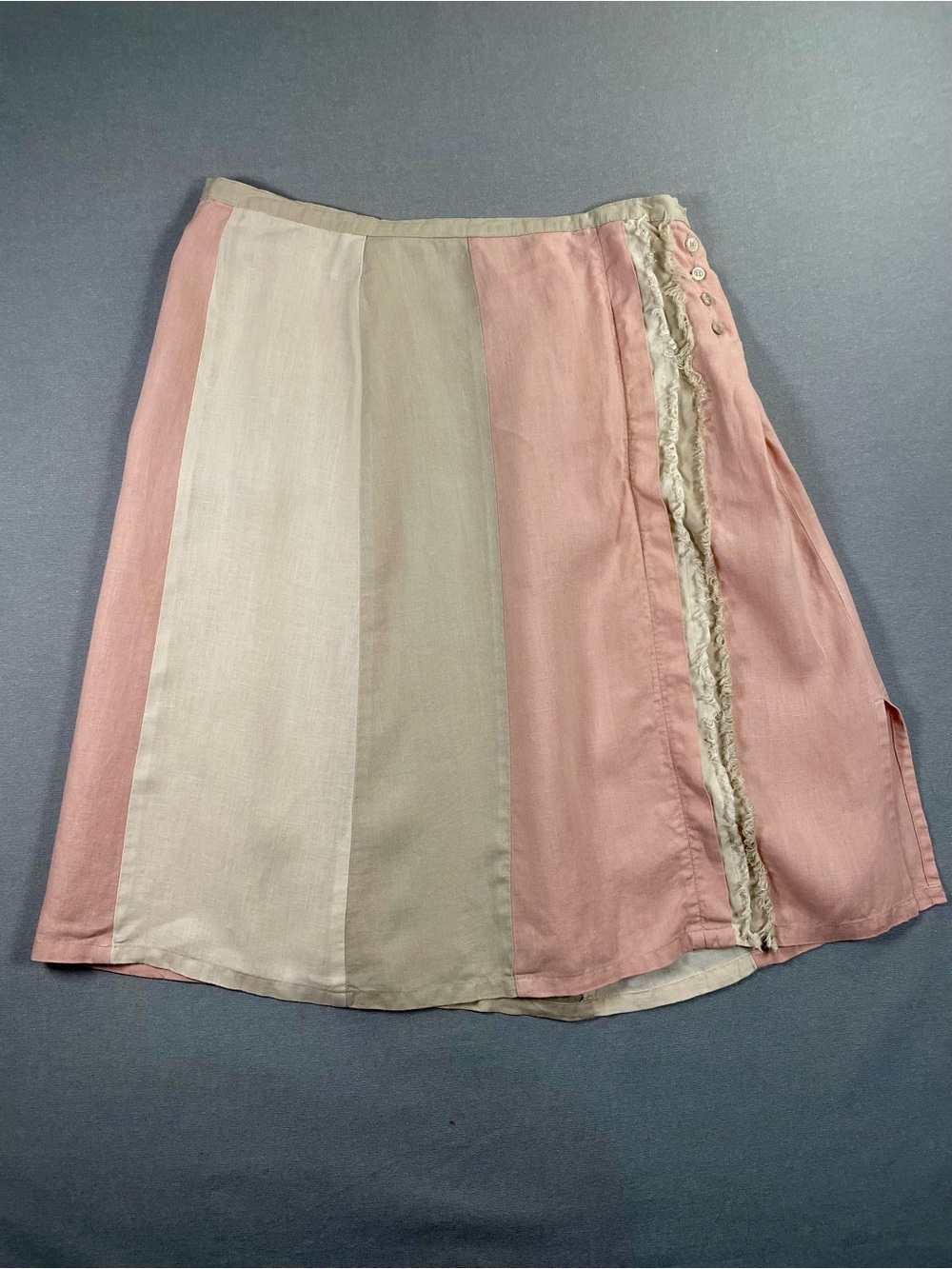 Vintage Benetton Linen Colorblock Paneled Side Button A-Line Skirt IT 44 US 6-8